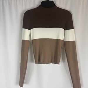 The Slope Women's Brown/White Long Sleeve Colorblocked Sweater Size:M Y2K, 90’s
